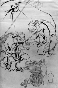 Ebisu en Daikoku vieren het Nieuwjaarsfestival, 18e-19e eeuw door Katsushika Hokusai