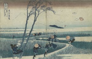 Ejiri in de provincie Suruga uit de serie Zesendertig gezichten op de berg Fuji, ca. 1830 door Katsushika Hokusai