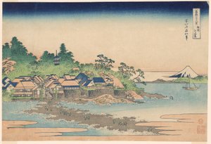 Enoshima-eiland in de provincie Sagami, uit de serie "Zesendertig gezichten op de berg Fuji" door Katsushika Hokusai