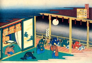 Uit de serie Honderd Gedichten door Honderd Dichters: Sanjo, ca. 1830 door Katsushika Hokusai