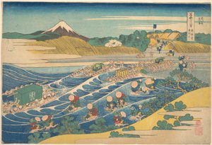 Fuji gezien vanuit Kanaya aan de Tōkaidō (Tōkaidō Kanaya no Fuji), uit de serie Zesendertig gezichten op de berg Fuji (Fugaku sanjūrokkei)