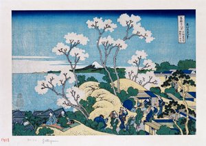 Fuji vanaf Gotenyama bij Shinagawa op de Tokaido, uit de serie De zesendertig gezichten op de berg Fuji