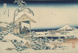 Fuji vanuit Koishikawa op een sneeuwachtige ochtend