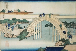 Humpback Bridge bij de Kameido Tenjin-brug, tussen 1827 en 1830 door Katsushika Hokusai
