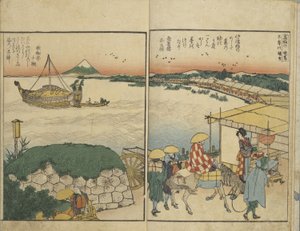 Geïllustreerd boek met uitzichten vanaf beide oevers van de Sumida-rivier door Katsushika Hokusai