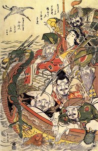 Japanse mythologie: "Zeven Goden van Geluk" door Katsushika Hokusai