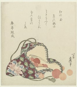 Kralen van kwarts met een tasje van brokaat door Katsushika Hokusai