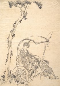 Dame in een wagen door Katsushika Hokusai