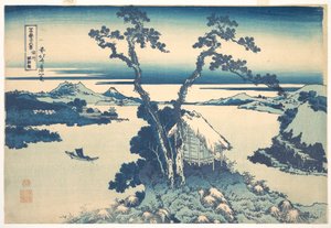 Het Suwa-meer in de provincie Shinano (Shinshū Suwako), uit de serie „Zesendertig gezichten op de berg Fuji“ (Fugaku sanjūrokkei) door Katsushika Hokusai