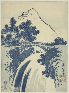 Landschap met waterval, uit een ongetitelde serie chuban-prenten door Katsushika Hokusai
