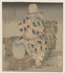 Man in gewaad van bladeren door Katsushika Hokusai