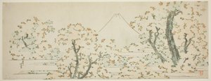 Mount Fuji met bloeiende kersenbomen door Katsushika Hokusai