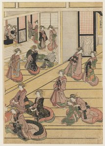 Nieuwjaarsdagen in het Theehuis Ogi-ya, c.1810 door Katsushika Hokusai