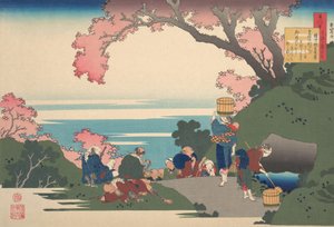 Gedicht door Gon-chunagon Masafusa Oe no Masafusa, uit de serie Honderd Gedichten Verklaard..., 1921 door Katsushika Hokusai