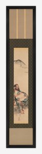 Dichter Semimaru met zijn luit in een tas, Edo-periode, 1839 door Katsushika Hokusai