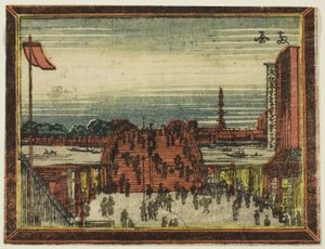 Ryogoku Brug, uit de serie Hollandse Stijl Afbeeldingen: Acht Zichten van Edo (Oranda gakyo Edo hakkei) door Katsushika Hokusai