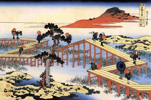 Serie van opmerkelijke bruggezichten: de Yatsuhashi-brug in de provincie Mikawa, Japan
