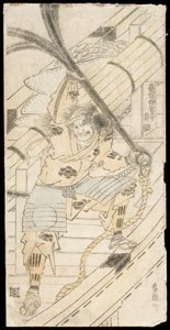 Shinozuka Iganokami Sadatsuna met een scheepsanker in de hand