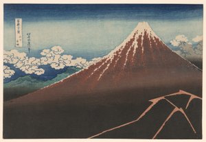 Regenbui onder de top (Sanka hakuu), uit de serie "Zesendertig gezichten op de berg Fuji (Fugaku sanjurokkei)" door Katsushika Hokusai