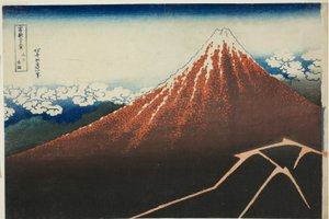 Regenbui onder de top (Sanka hakuu), uit de serie "Zesendertig gezichten op de berg Fuji (Fugaku sanjurokkei)" door Katsushika Hokusai