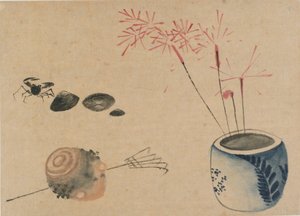 Sterretjes, krab en bol, laat 18e-begin 19e eeuw door Katsushika Hokusai