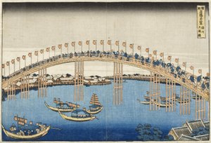 Temma-brug, Settsu-provincie uit de serie Wonderbaarlijke uitzichten van beroemde bruggen van verschillende provincies, c.1835