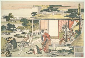 De Loyale Liga van Zevenenveertig R?nin (Ch?shingura), Act VII: Theescene. Ich iriki Heiyemon sleept de spion Kuday? weg door Katsushika Hokusai
