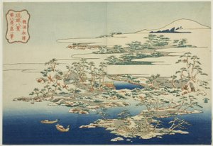 Het Geluid van Wind in de Pijnbomen bij Ryuto (Ryuto shoto), uit de serie "Acht Uitzichten van de Ryukyu-eilanden (Ryukyu hakkei)" door Katsushika Hokusai