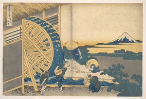 Het waterrad bij Onden (Onden no suisha), uit de serie Zesendertig gezichten op de berg Fuji (Fugaku sanjūrokkei)