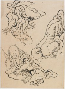 Drie mannen gebaren, laat 18e - begin 19e eeuw door Katsushika Hokusai