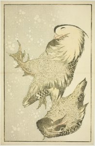 Twee watervogels, uit Het prentenboek van realistische schilderijen van Hokusai
