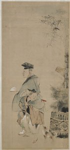Twee entertainers wandelen op Nieuwjaar, Edo-periode, ca. 1830-32