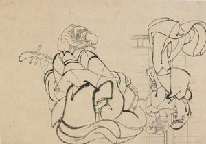 Twee schetsen: dame die samisen speelt en dame met rug naar waarnemer, laat 18e-begin 19e eeuw door Katsushika Hokusai