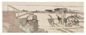 Bonito uitladen voor de markt door Katsushika Hokusai