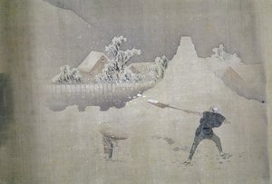 Uitzicht op Mt. Fuji, van de geschilderde rol van Twaalf Uitzichten van Mt. Fuji door Katsushika Hokusai