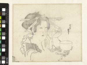 Vrouw met theekopje door Katsushika Hokusai