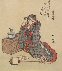 Vrouw die haar haar doet, 1797-1819 door Katsushika Hokusai