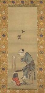 Vrouw die zijde spint, gedateerd 1790 door Katsushika Hokusai