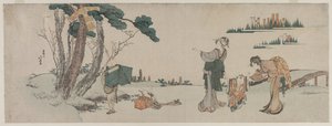 Vrouwen leiden een kind af wiens vlieger in een boom vastzit, ca. 1800 door Katsushika Hokusai