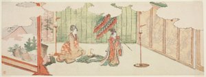 Jong meisje danst bij edelman door Katsushika Hokusai