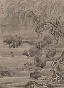 Buffel en herder door Kawanabe Kyosai