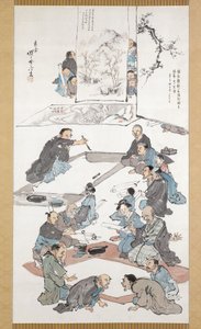 Kalligrafie- en schilderfeest door Kawanabe Kyosai