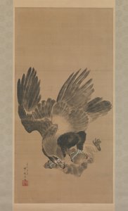 Adelaar die een aap aanvalt door Kawanabe Kyosai