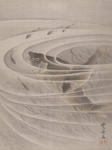 Vissen in een Whirlpool, ca. 1887 door Kawanabe Kyosai
