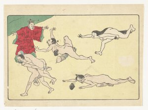 Hoveling en naakte personen door Kawanabe Kyosai