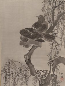 Twee vogels op een tak, ca. 1887 door Kawanabe Kyosai