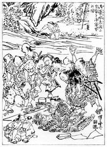 Jonge Kyôsai schetst het afgehakte hoofd, 1898