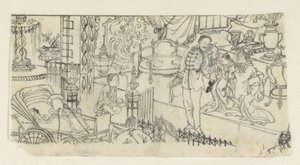 Man zegt kind gedag door Kawanabe Kyôsai (attributed to)