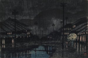 Avondregen in Tajima Kinosaki door Kawase Hasui