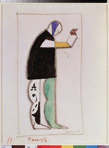 De verteller. Kostuumontwerp voor de opera De overwinning op de zon door Kazimir Severinovich Malevich
